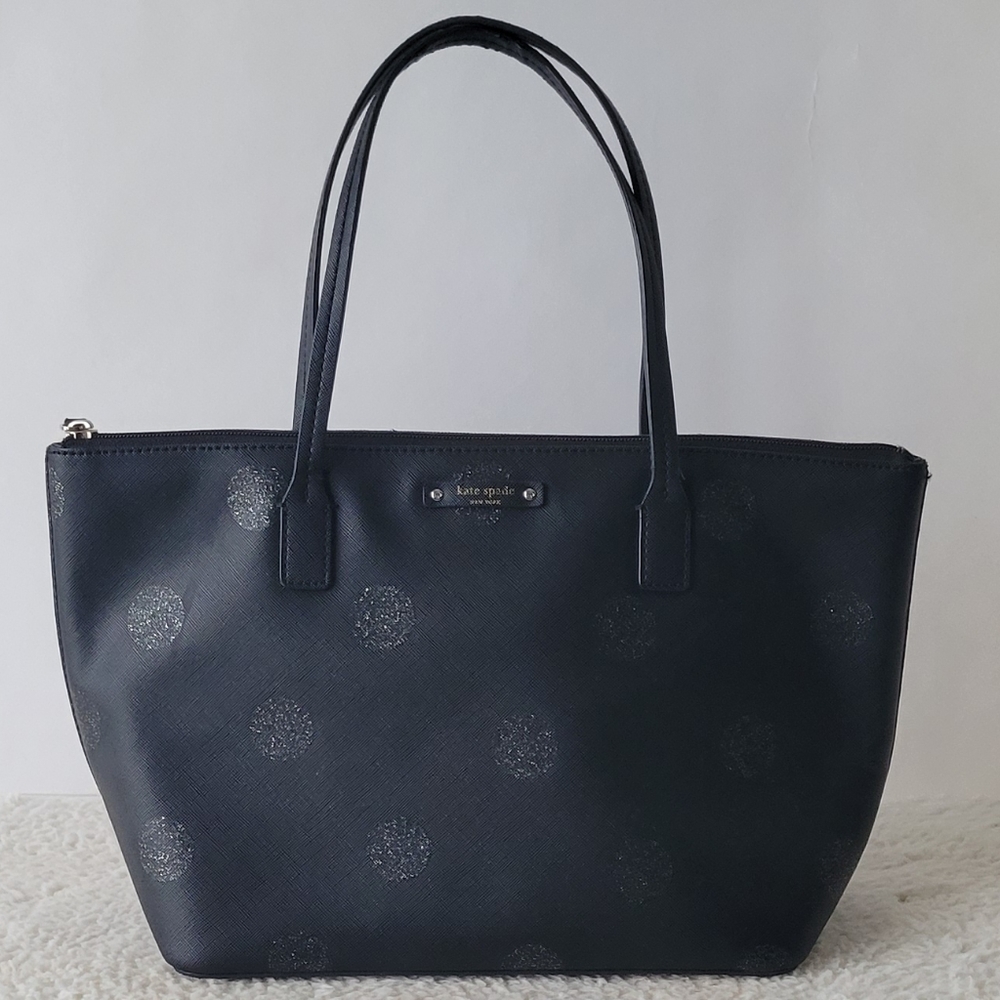 Kate Spade New York Haven Lane Hani Black Polka Dot Tote - Picture 1 of 9